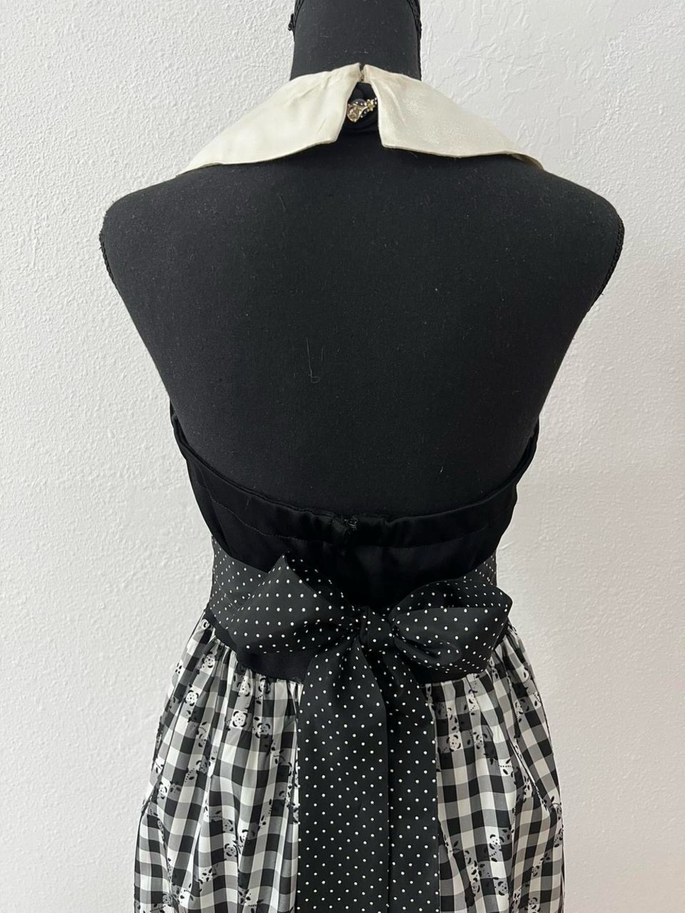 True Vintage 50s 60s Backless Halter Maxi Dress Retro Gingham Rockabilly Small - Picture 4 of 8